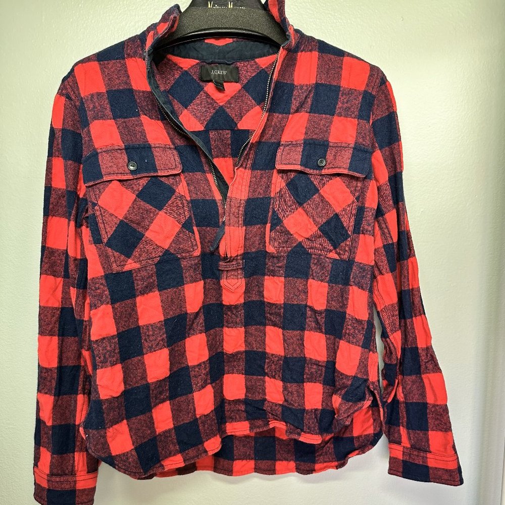 J. Crew Plaid Womens Flannel Shirt Jacket Half Zip
